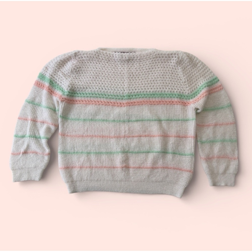 Vintage Parallel Lines Sweater Pastel Stripe Soft Girl Knit Cropped Women's‎ M